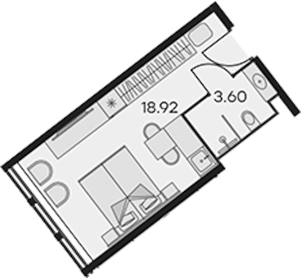 Квартира студия 22.52 м², 2/15 эт., Апарт-отель «Апарт-отель 25-7 Заневский»